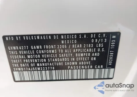 2014 Volkswagen Jetta 1.8T Se z USA, uszkodzony, nr VIN 3VWD17AJ5EM223778